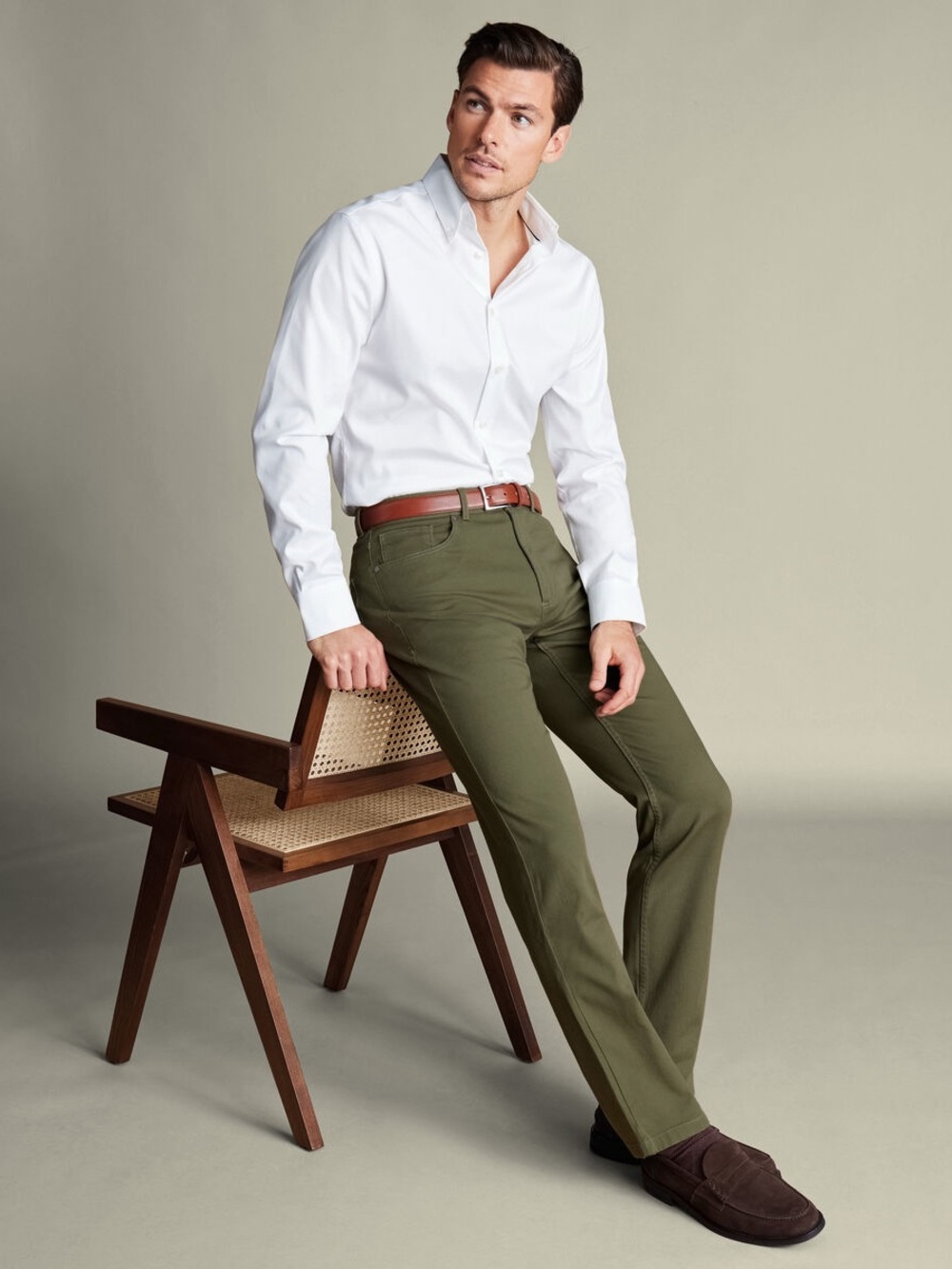 NEW Charles Tyrwhitt mens 30x34 slim fit dark olive five pocket pants NWT